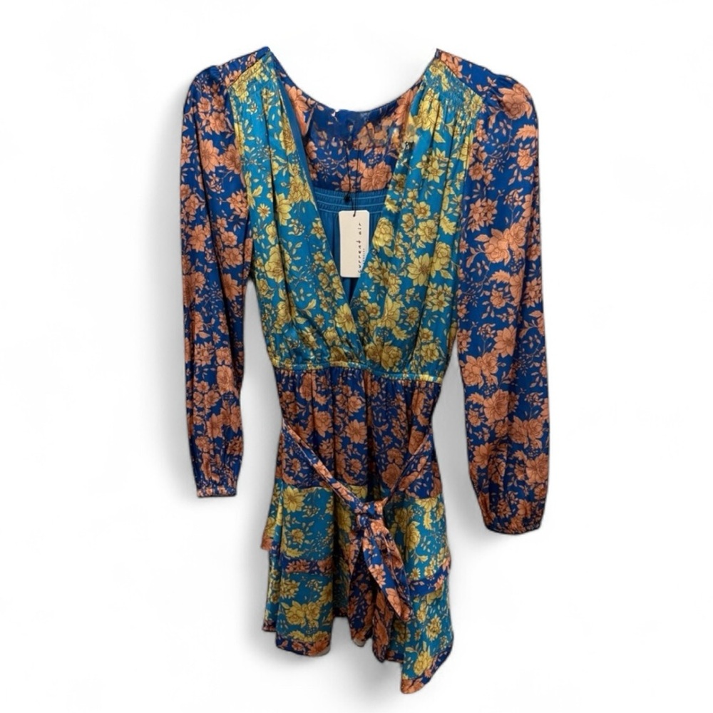 NWT Current Air Surplice Floral Long Sleeve Wrap Mini Dress